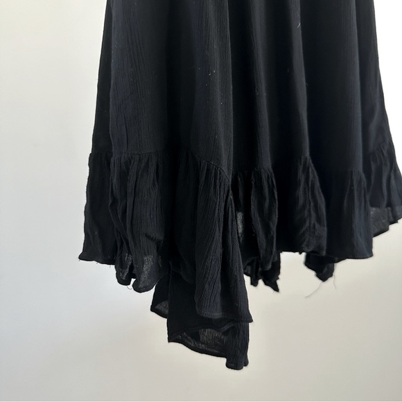 Black Flowy Layered Mini Dress Asymmetrical Hem Double Cross Back Straps Small - Picture 11 of 12